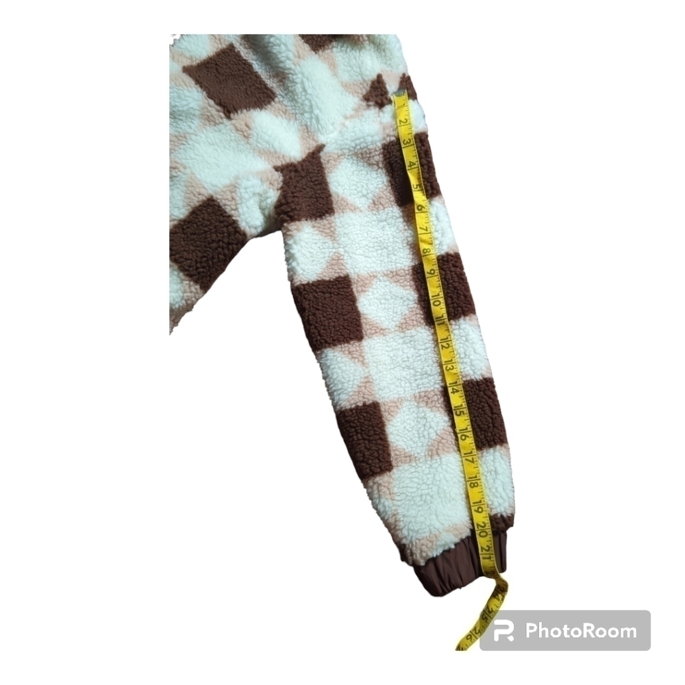 Madewell Sherpa quilted bomber women's jacket in patchwork stars XS white brown - Picture 9 of 11